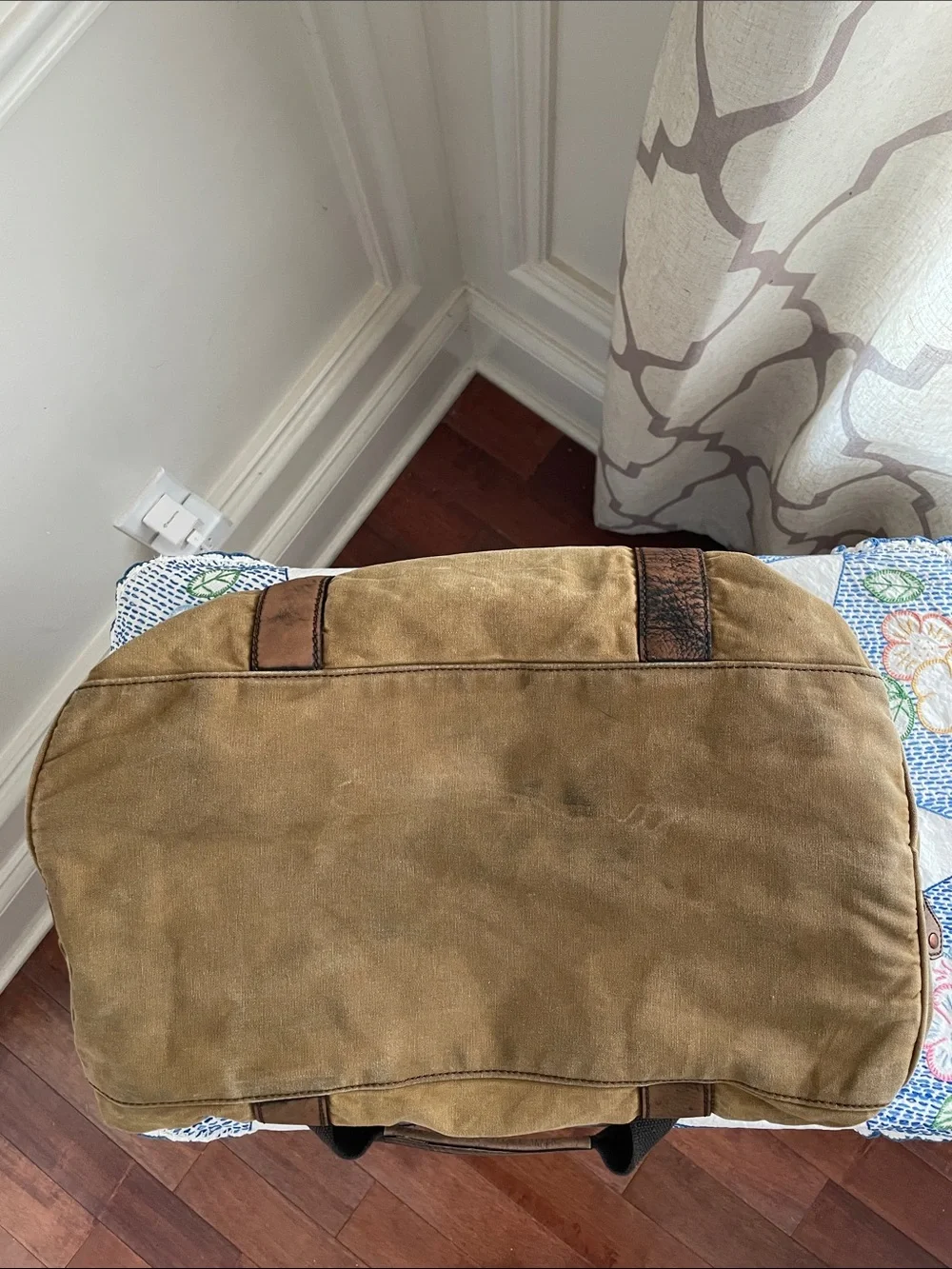 Black Rivet Vintage Inspired Brown Canvas Duffel with Brown Leather Trim
